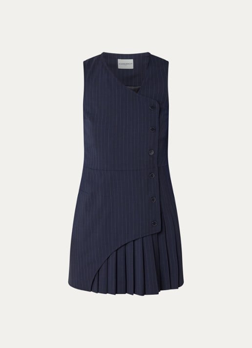 Claudie Pierlot Mini blazerjurk in wolblend met plooien en krijtstreep - voorkant 3 donkerblauw