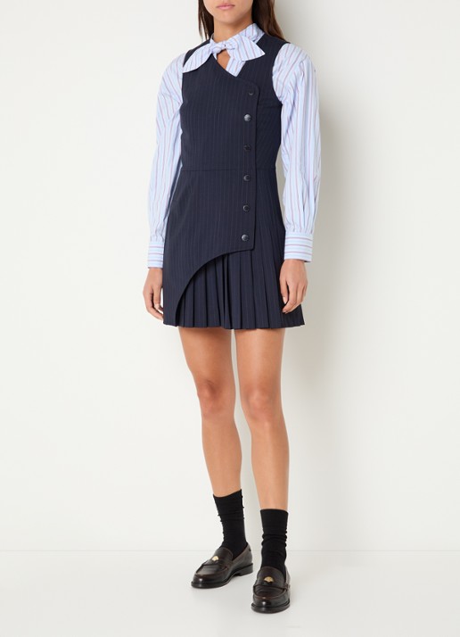 Claudie Pierlot Mini blazerjurk in wolblend met plooien en krijtstreep - voorkant 4 donkerblauw