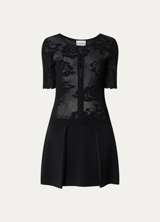 Claudie Pierlot Mini fijngebreide blousejurk met bloemenprint - voorkant zwart