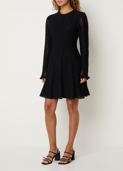 Claudie Pierlot Mini jurk met opengewerkt dessin - voorkant 2 zwart