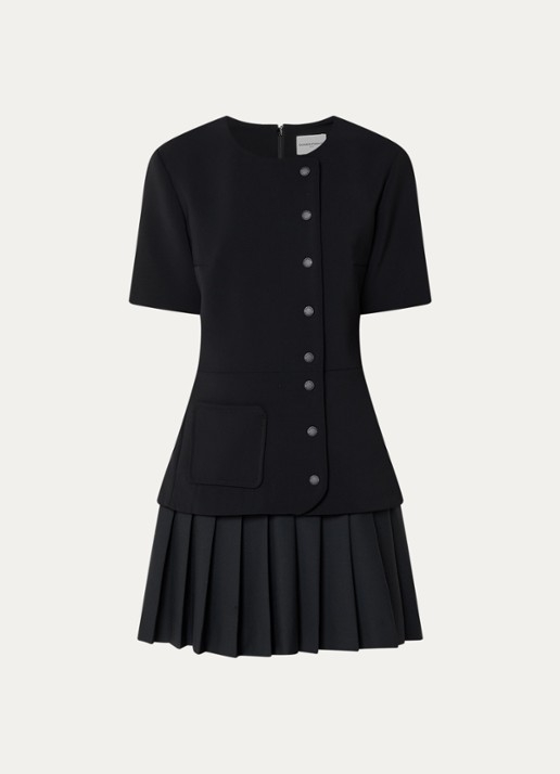 Claudie Pierlot Mini jurk met plissé - voorkant 3 zwart