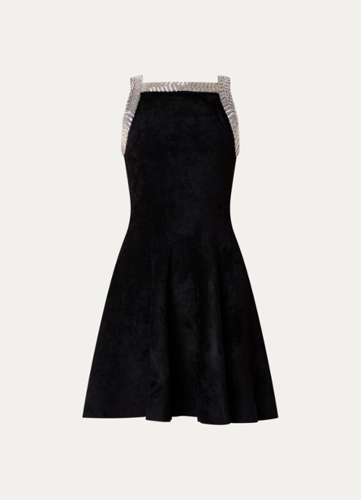Claudie Pierlot Mini jurk met rechthoekige hals - voorkant zwart