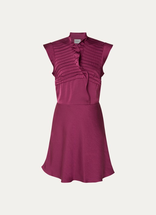 Claudie Pierlot Mini jurk van satijn met ruches - voorkant aubergine