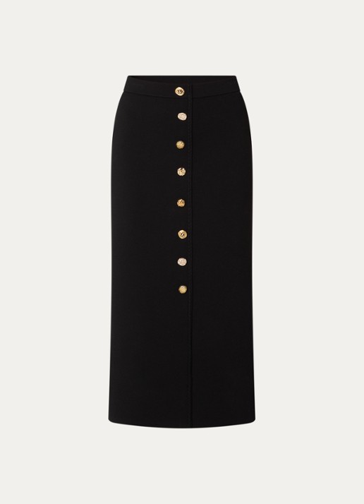 Claudie Pierlot Monarque fijngebreide midi rok met sierknopen - voorkant zwart