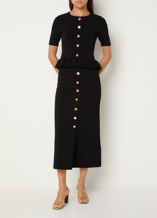 Claudie Pierlot Monarque fijngebreide midi rok met sierknopen - voorkant 2 zwart