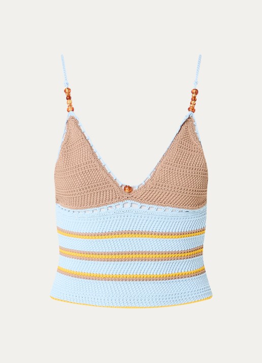 Claudie Pierlot Moricette grofgebreide croptop met streepprint - voorkant 2 lichtblauw