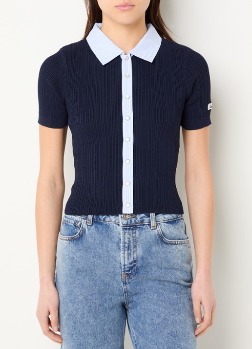 Claudie Pierlot Morina fijngebreid vest met kraag - detail donkerblauw