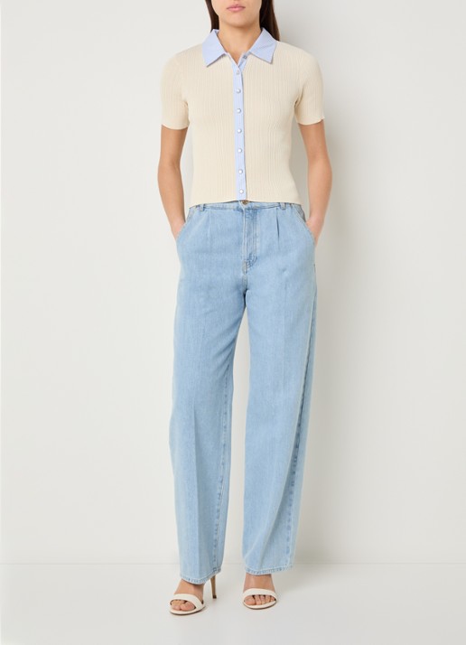 Claudie Pierlot Morina fijngebreid vest met kraag - voorkant 3 creme
