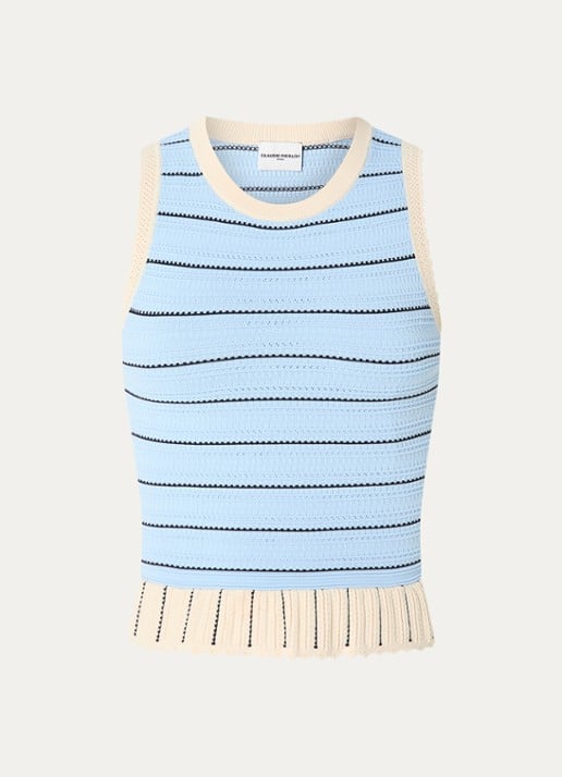 Claudie Pierlot Mouwloze top met streepprint - voorkant 3 lichtblauw