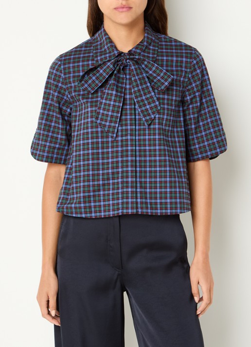 Claudie Pierlot Multico blouse met ruitdessin - detail 3 royalblauw