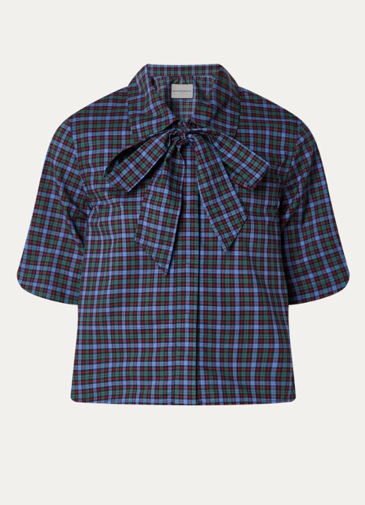 Claudie Pierlot Multico blouse met ruitdessin - voorkant royalblauw