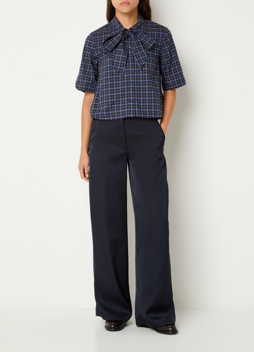 Claudie Pierlot Multico blouse met ruitdessin - voorkant 2 royalblauw