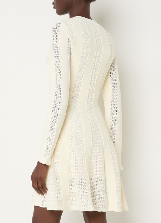 Claudie Pierlot Multico fijngebreide mini jurk met ingebreid patroon - achterkant 4 gebroken wit