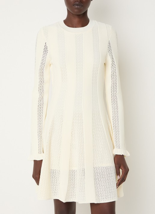 Claudie Pierlot Multico fijngebreide mini jurk met ingebreid patroon - detail gebroken wit
