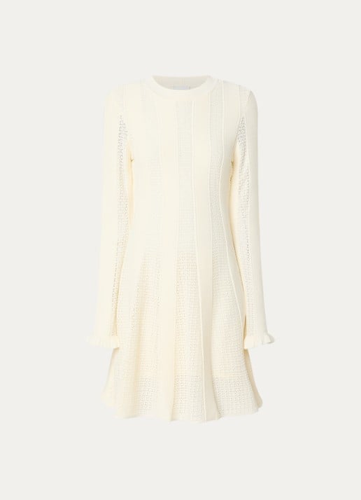 Claudie Pierlot Multico fijngebreide mini jurk met ingebreid patroon - voorkant 2 gebroken wit