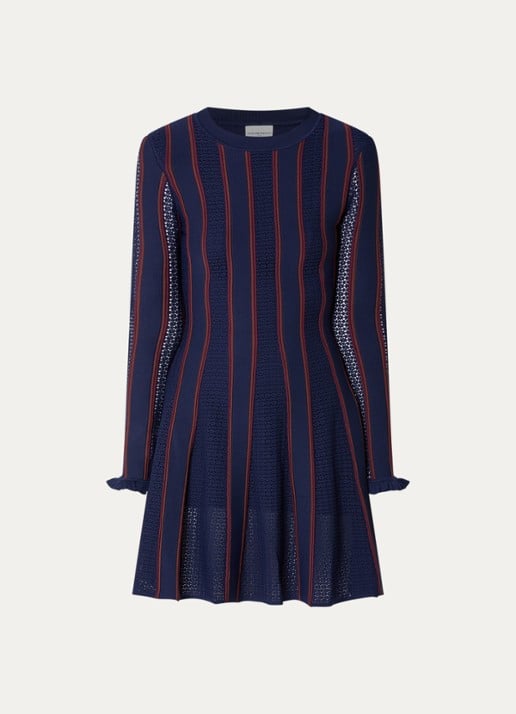 Claudie Pierlot Multico fijngebreide mini jurk met ingebreid patroon - voorkant 3 donkerblauw