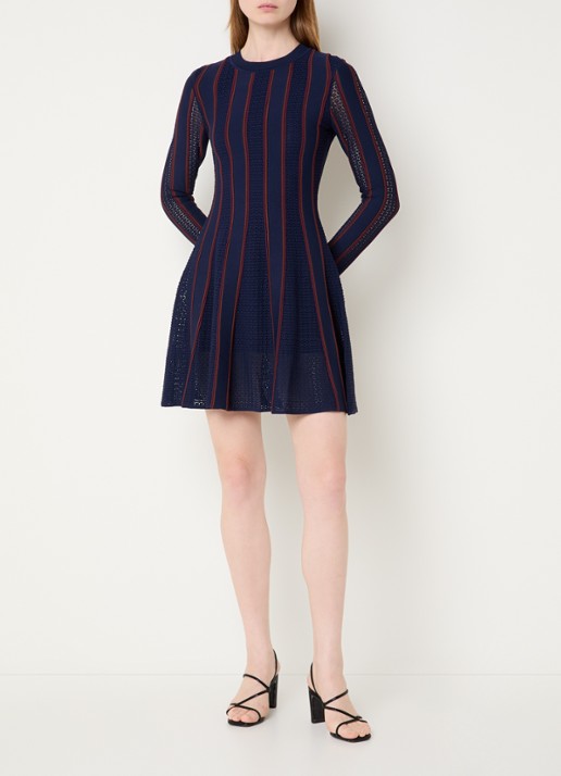 Claudie Pierlot Multico fijngebreide mini jurk met ingebreid patroon - voorkant 4 donkerblauw
