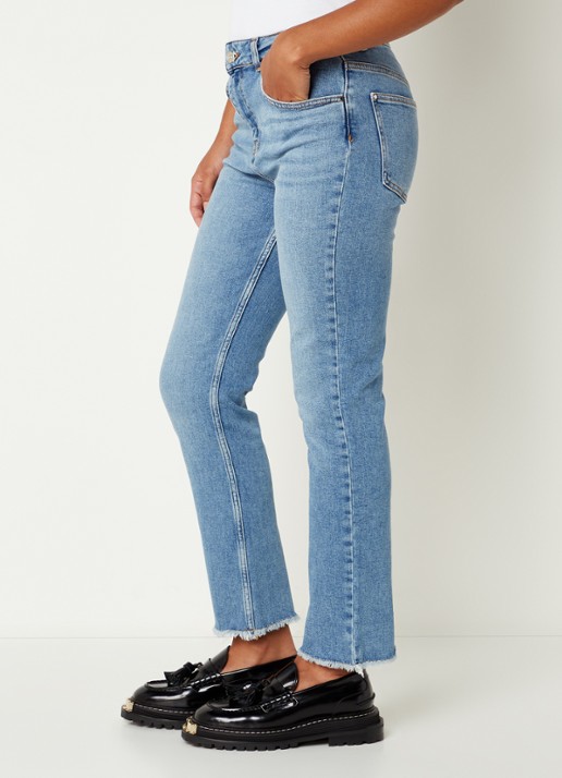 Claudie Pierlot Pageter high waist slim fit cropped jeans met gerafelde zoom  - detail 5 indigo