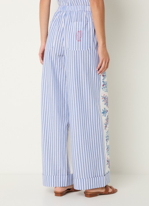 Claudie Pierlot Paola mid waist wide fit broek met borduring - achterkant 4 lichtblauw
