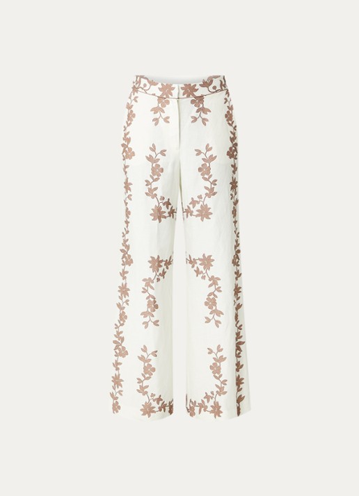 Claudie Pierlot Paulafleur high waist wide fit pantalon in linnenblend met bloemenprint - voorkant 2 bruin