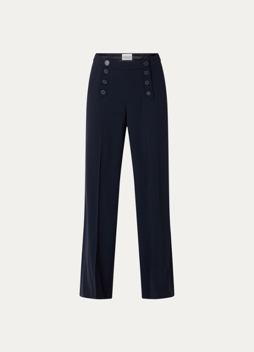 Claudie Pierlot Paulie high waist straight fit pantalon met stretch - voorkant donkerblauw