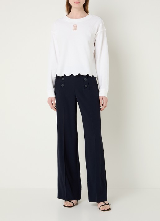 Claudie Pierlot Paulie high waist straight fit pantalon met stretch - voorkant 2 donkerblauw