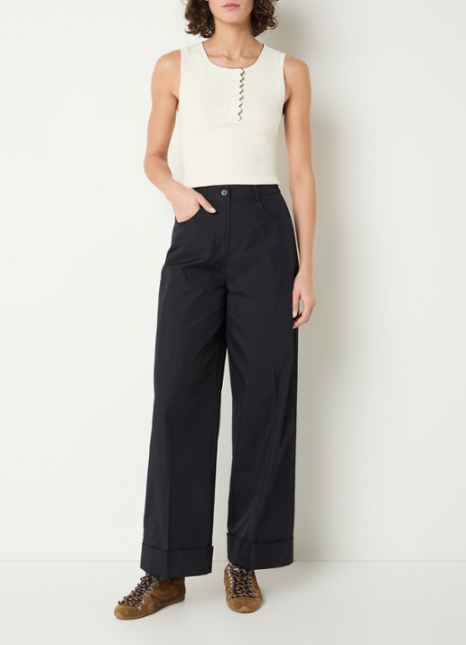 Claudie Pierlot Piano high waist loose fit pantalon met steekzakken - voorkant 3 blauw