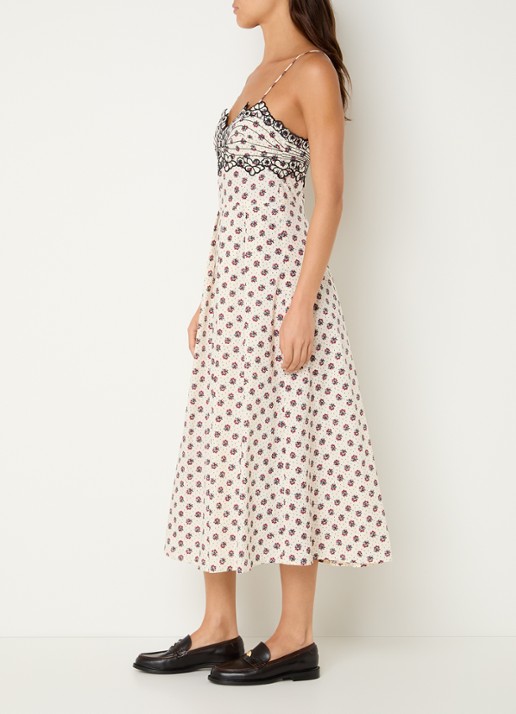 Claudie Pierlot Rachy midi jurk met bloemenprint en borduring - voorkant 2 gebroken wit