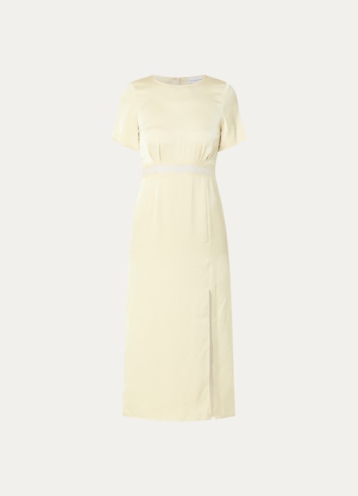 Claudie Pierlot Ramabis midi jurk van satijn met details van kant - voorkant geel