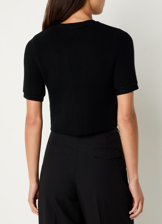 Claudie Pierlot Ribgebreide crop top in wolblend - achterkant zwart
