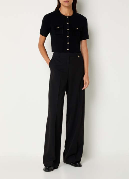 Claudie Pierlot Ribgebreide crop top in wolblend - voorkant 4 zwart