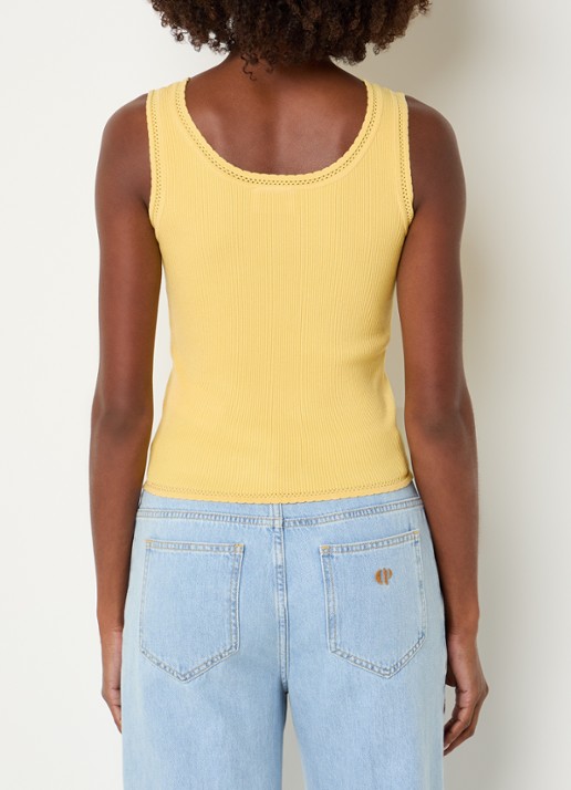 Claudie Pierlot Ribgebreide tanktop met logoborduring - achterkant geel