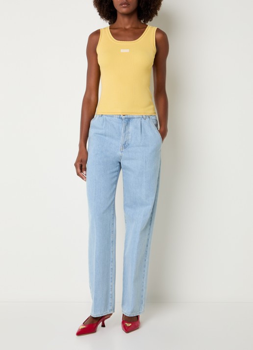 Claudie Pierlot Ribgebreide tanktop met logoborduring - voorkant 3 geel