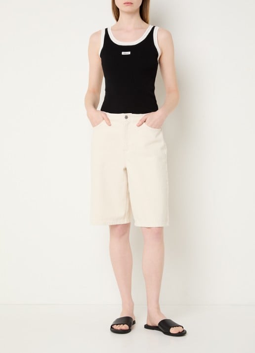 Claudie Pierlot Ribgebreide tanktop met logoborduring - voorkant 3 zwart