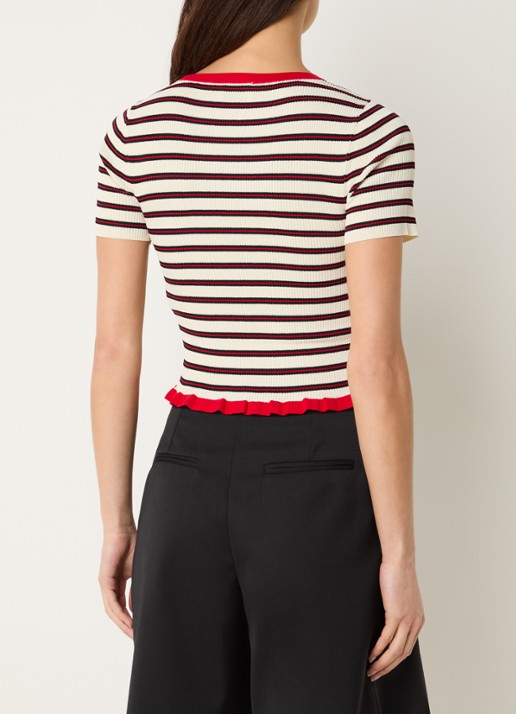 Claudie Pierlot Ribgebreide top met streepprint - achterkant rood
