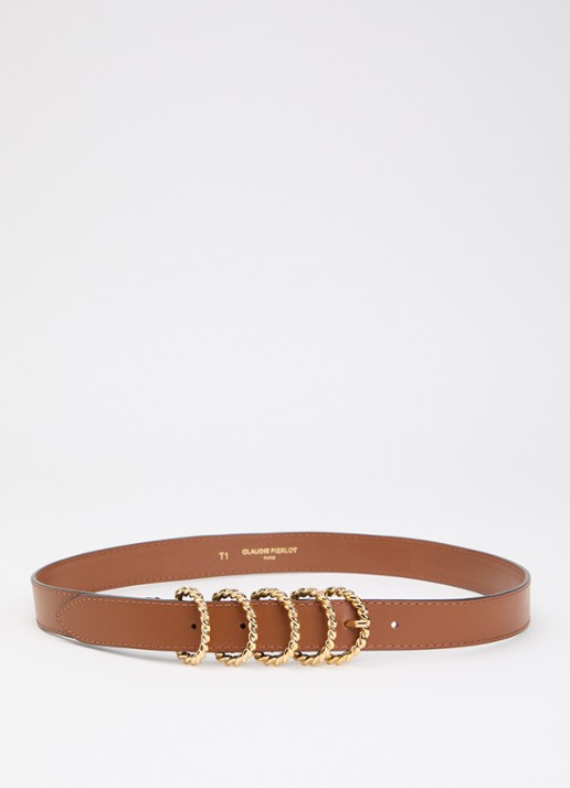 Claudie Pierlot Riem van kalfsleer - voorkant 2 camel