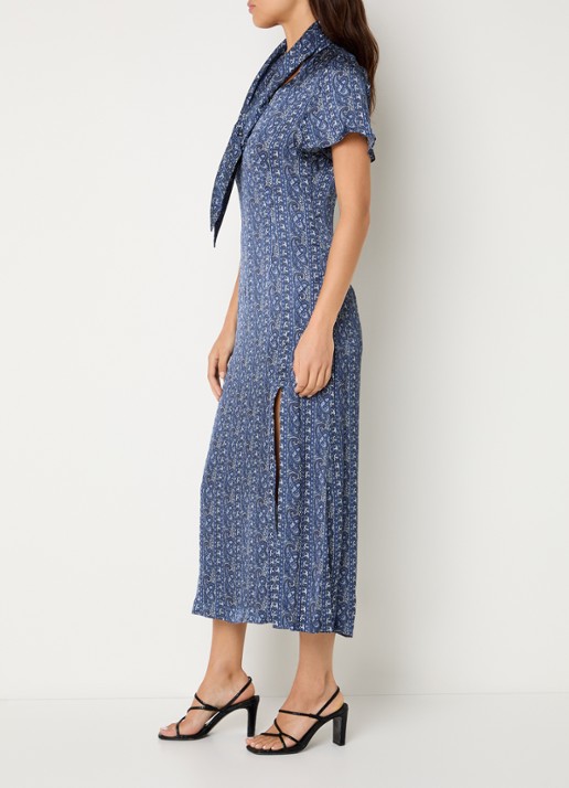 Claudie Pierlot Rosace midi jurk met sjaalkraak en paisley dessin  - voorkant 2 blauw