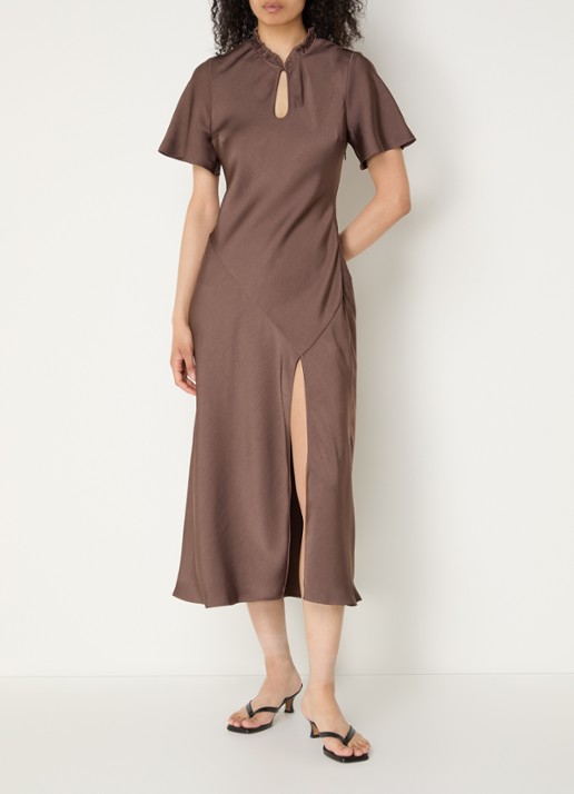 Claudie Pierlot Rosane midi jurk van satijn met split en keyhole