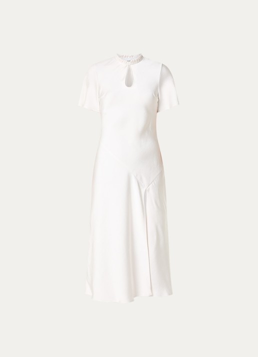 Claudie Pierlot Rosane midi jurk van satijn met split en keyhole - voorkant 2 gebroken wit