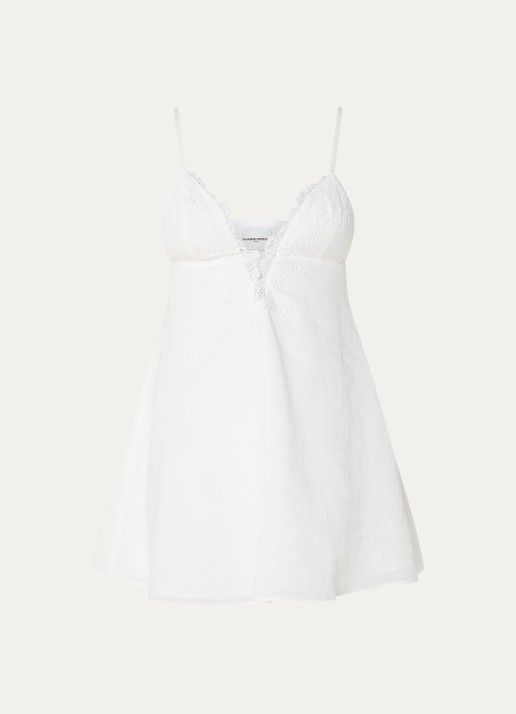 Claudie Pierlot Rosanna mini tuniekjurk in linnenblend met details van kant - voorkant gebroken wit