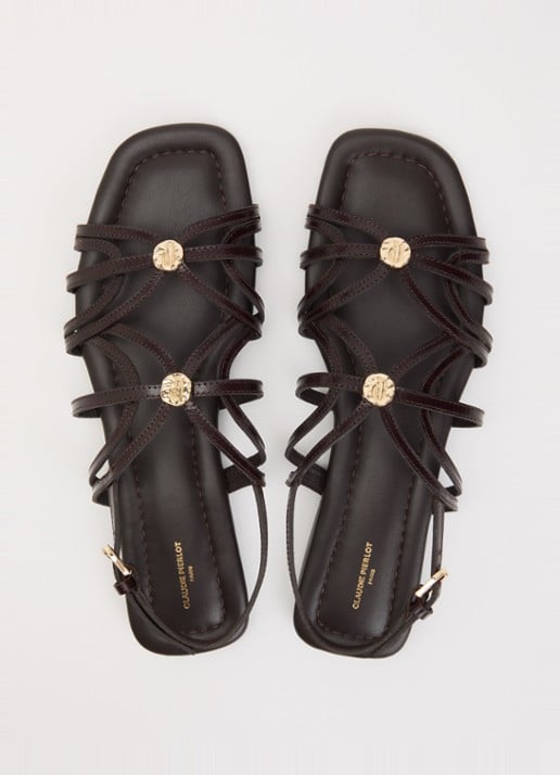 Claudie Pierlot Sandaal van leer met logo  - detail 3 donkerbruin
