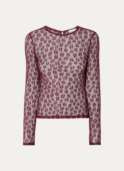 Claudie Pierlot Semi-transparante top van kant - voorkant 3 bordeauxrood