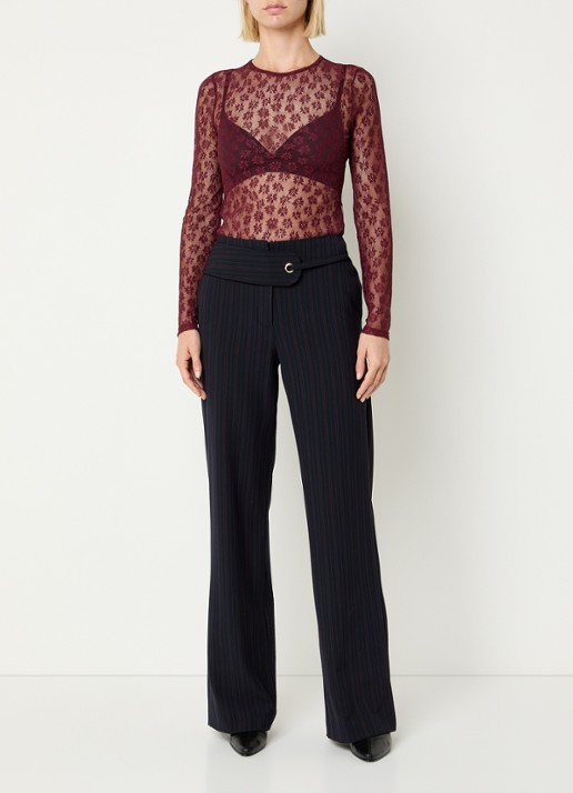 Claudie Pierlot Semi-transparante top van kant - voorkant 4 bordeauxrood