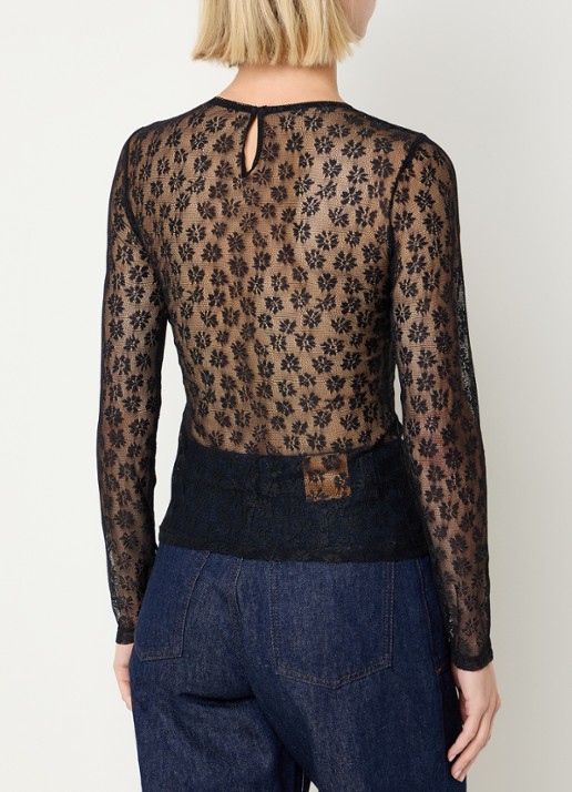 Claudie Pierlot Semi-transparante top van kant - achterkant zwart