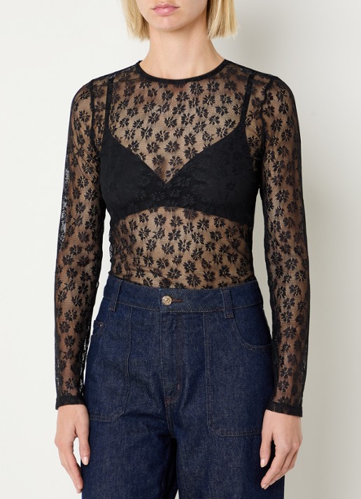 Claudie Pierlot Semi-transparante top van kant - detail 4 zwart
