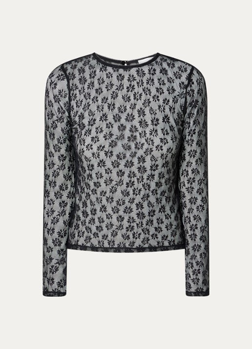 Claudie Pierlot Semi-transparante top van kant - voorkant 2 zwart