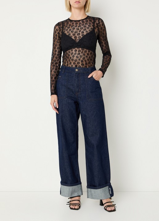 Claudie Pierlot Semi-transparante top van kant - voorkant 3 zwart