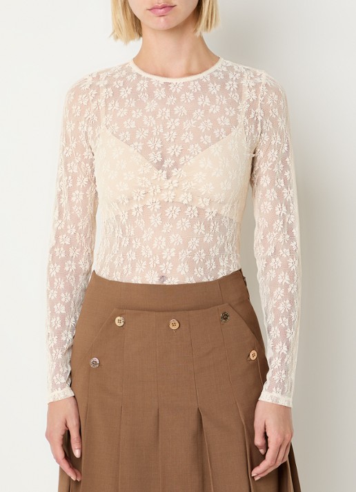 Claudie Pierlot Semi-transparante top van kant - detail gebroken wit