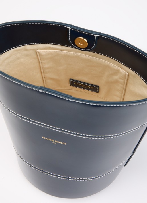 Claudie Pierlot Solveig Bucket schoudertas van leer - detail 2 donkerblauw