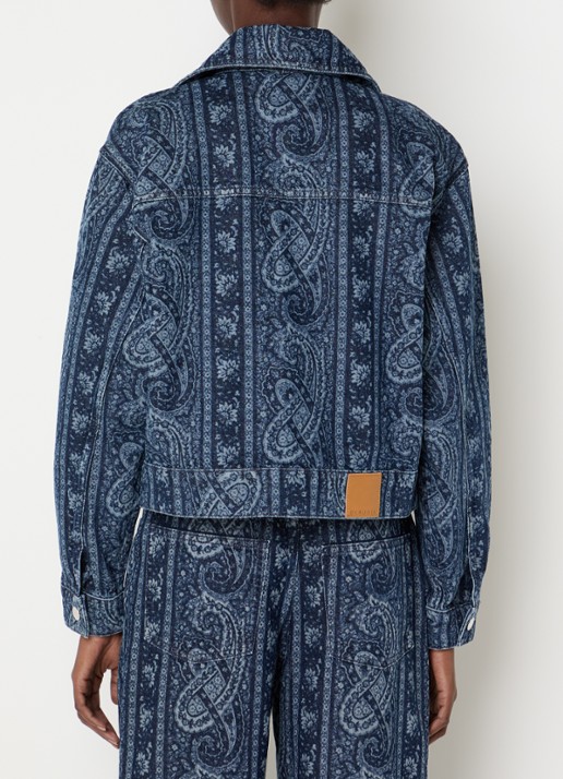 Claudie Pierlot Spijkerjas met print en sjaalkraag - achterkant indigo